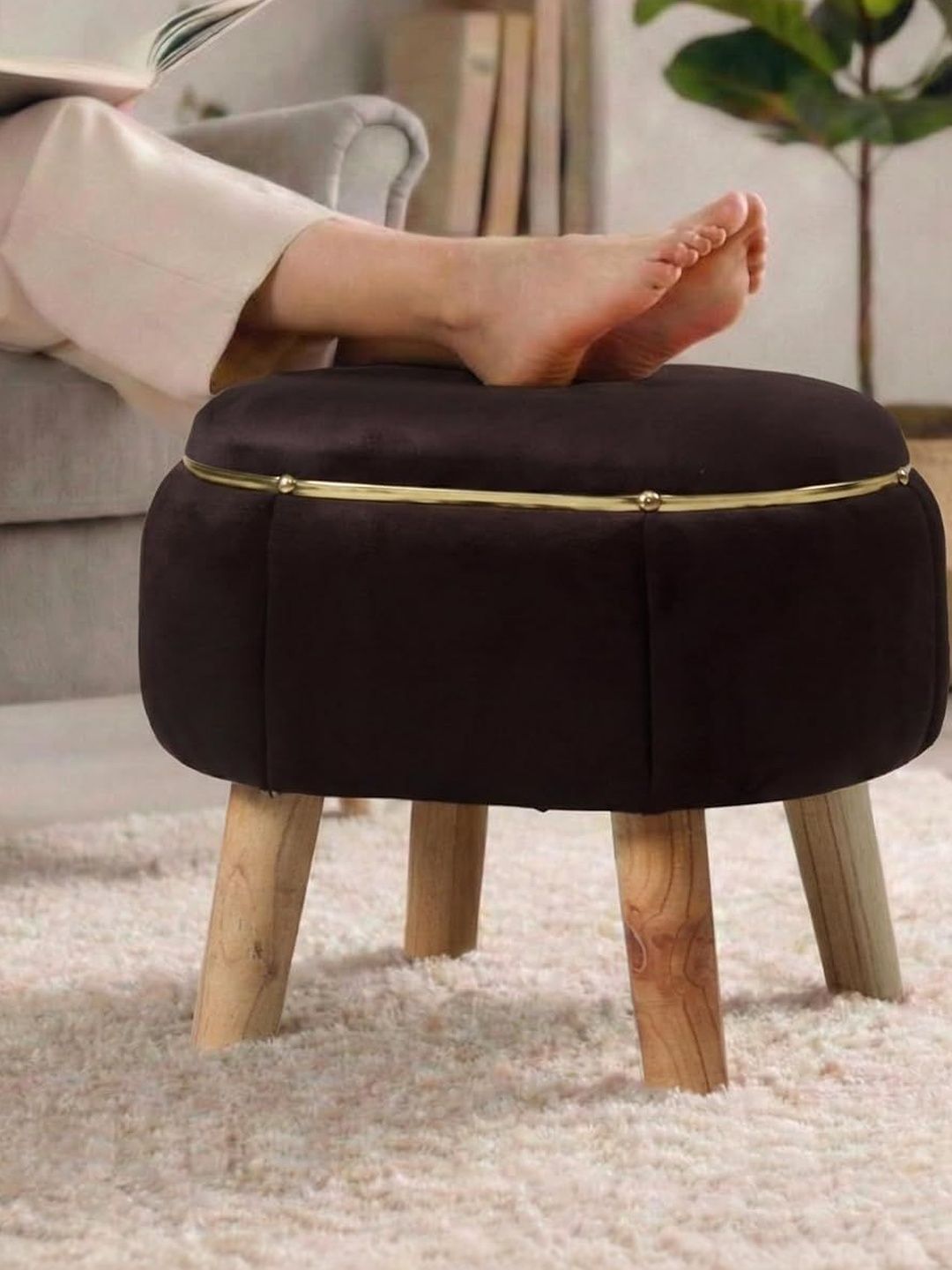 Shadowkart Maroon Round Wood Ottomans-image-24