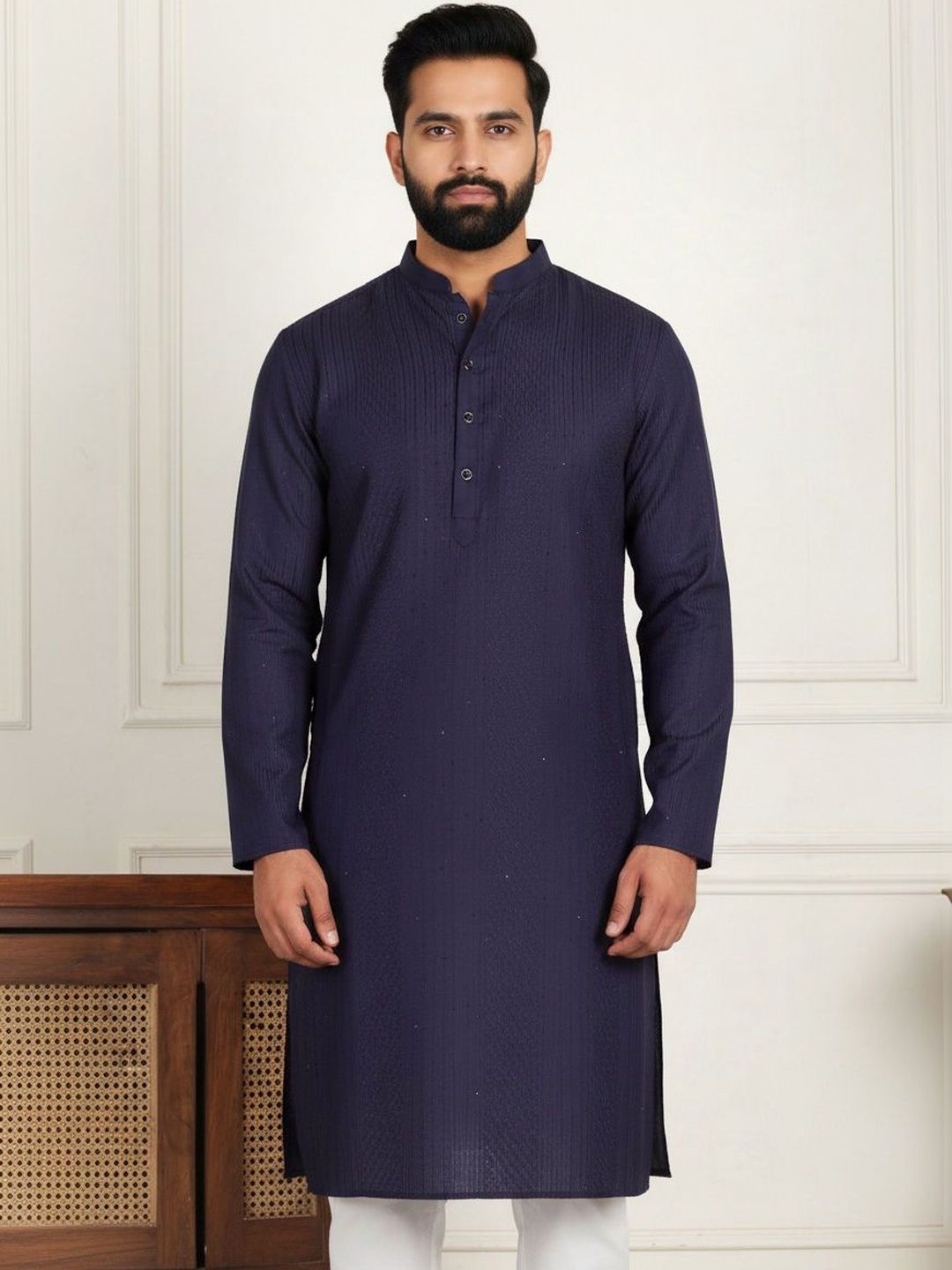 HERE&NOW Men Textured Pure Cotton Kurta-picture-35