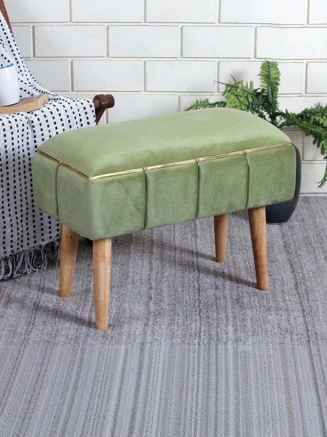 Shadowkart Green Square Wooden Ottomans-picture-13
