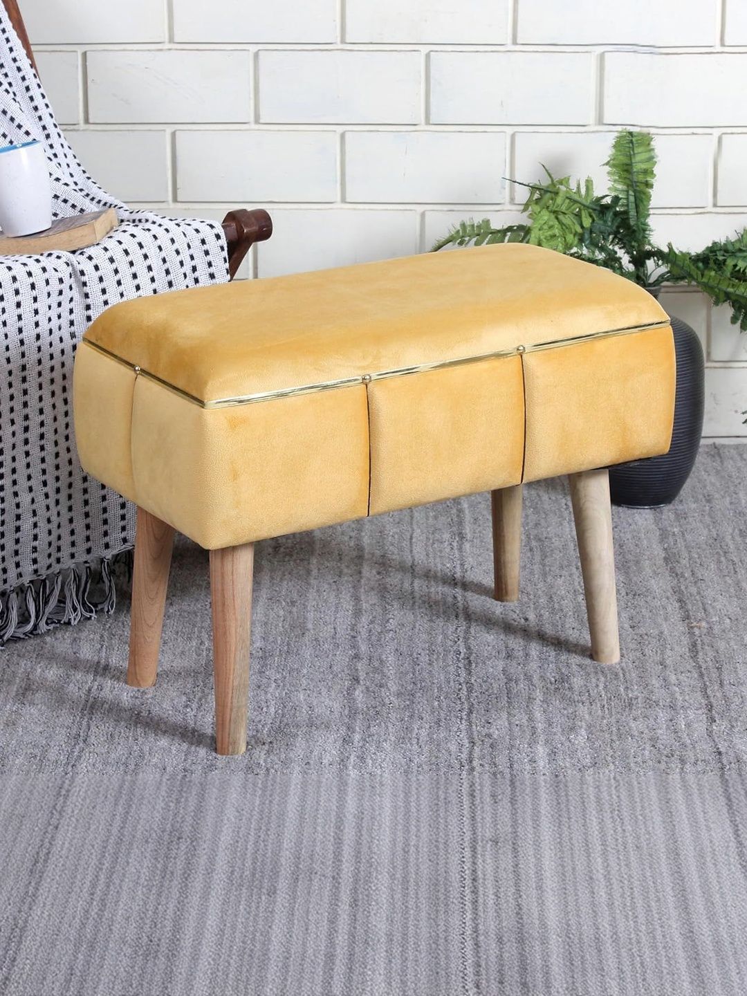 Shadowkart Yellow Square Wooden Ottomans-picture-7
