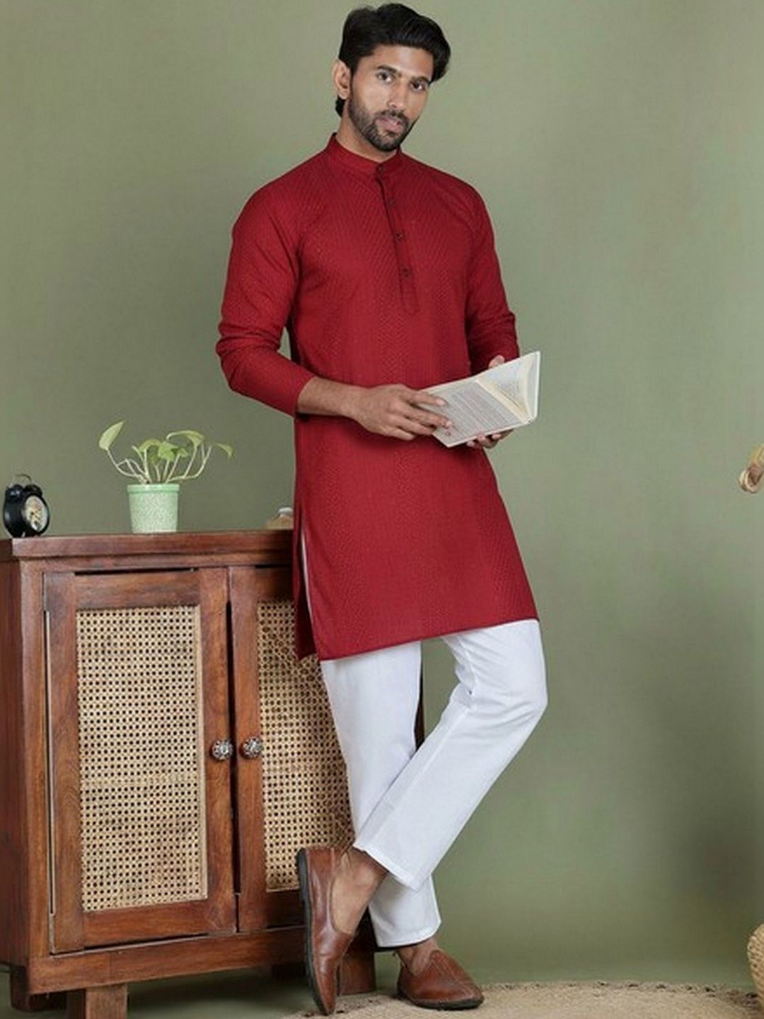 HERE&NOW Men Long Sleeves Mandarin Collar Solid Kurta-picture-30