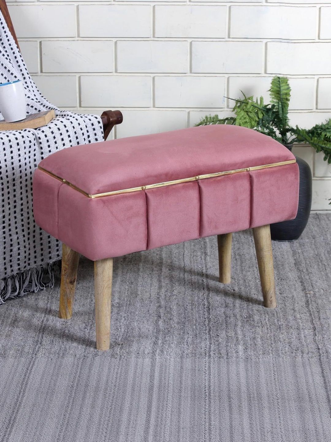 Shadowkart Pink Square Wooden Ottomans-picture-0