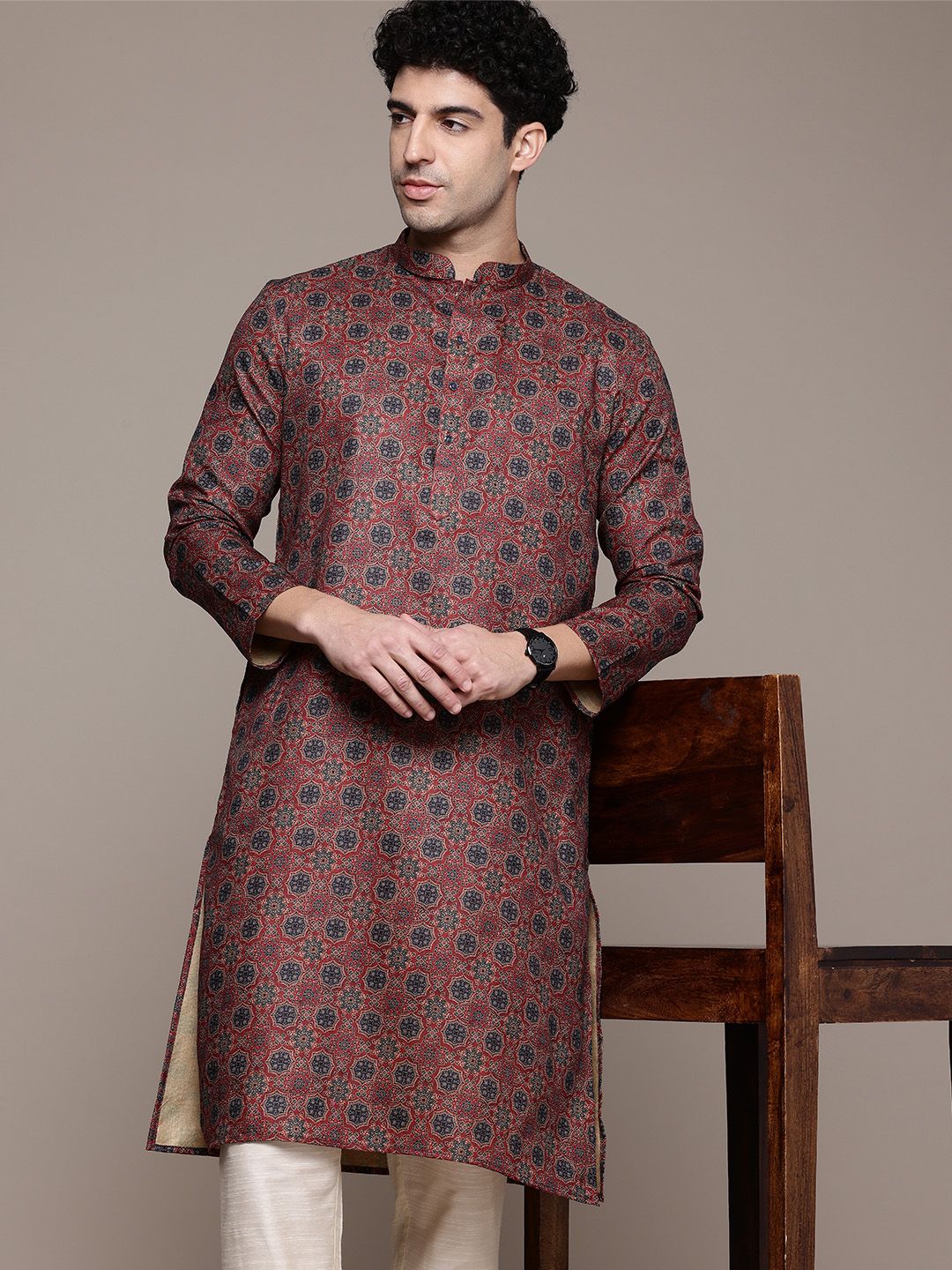 DIVISIVE Linen Cotton Printed A-Line Kurta-image-3