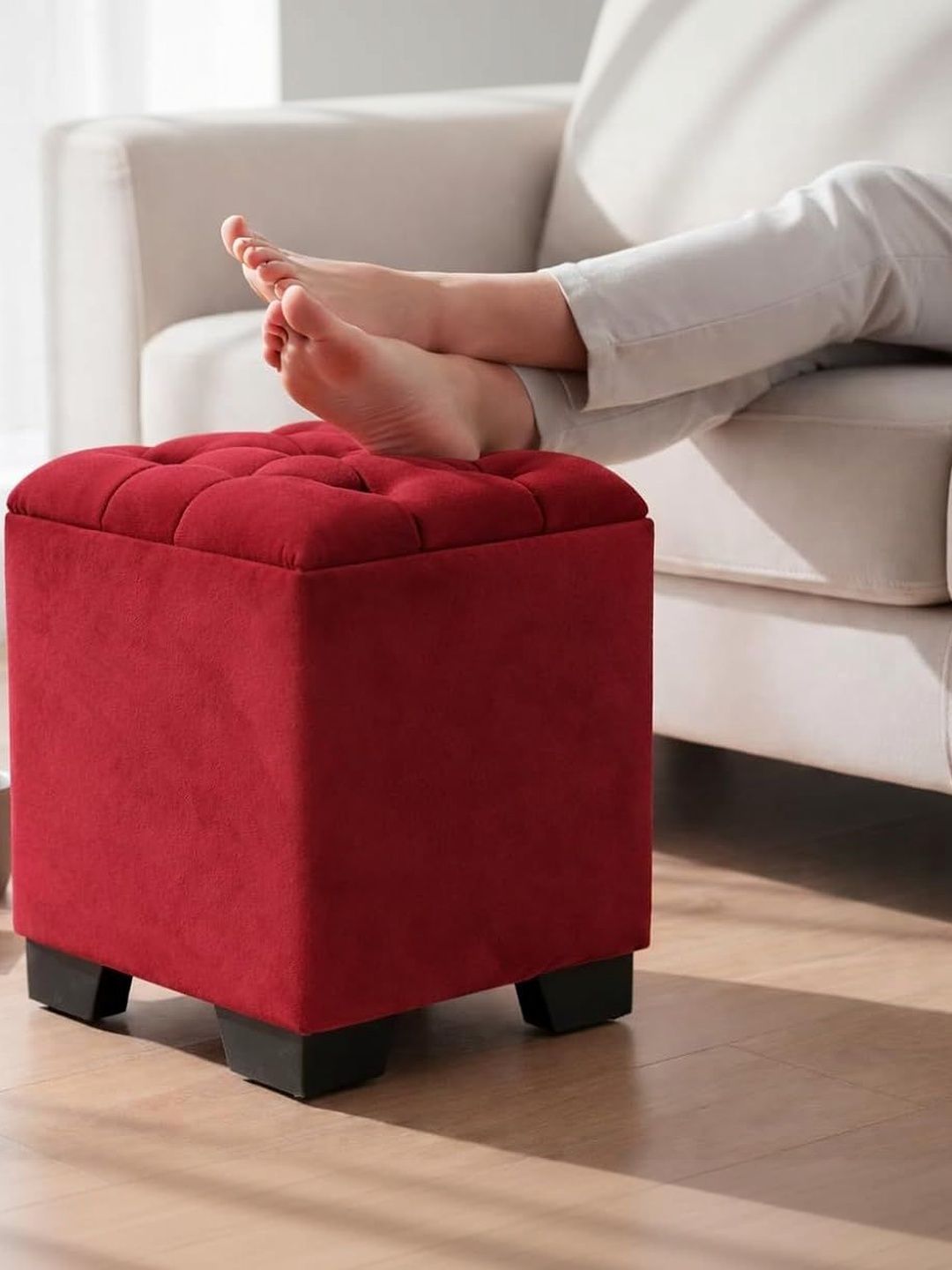 Shadowkart Maroon Square Wooden Ottomans-image-3