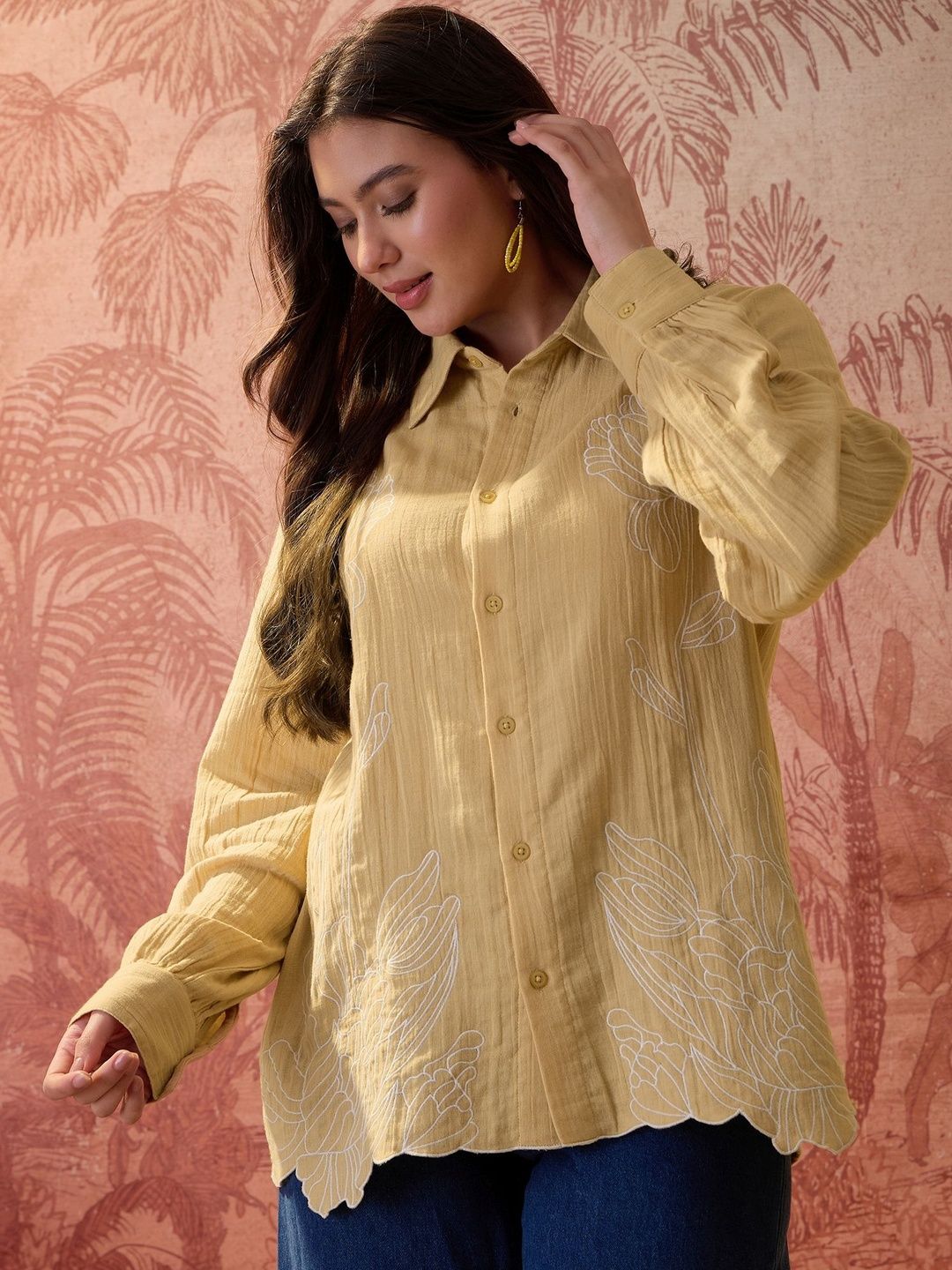 Sangria Embroidered Cotton Shirt Collar Shirt Style Top-picture-27