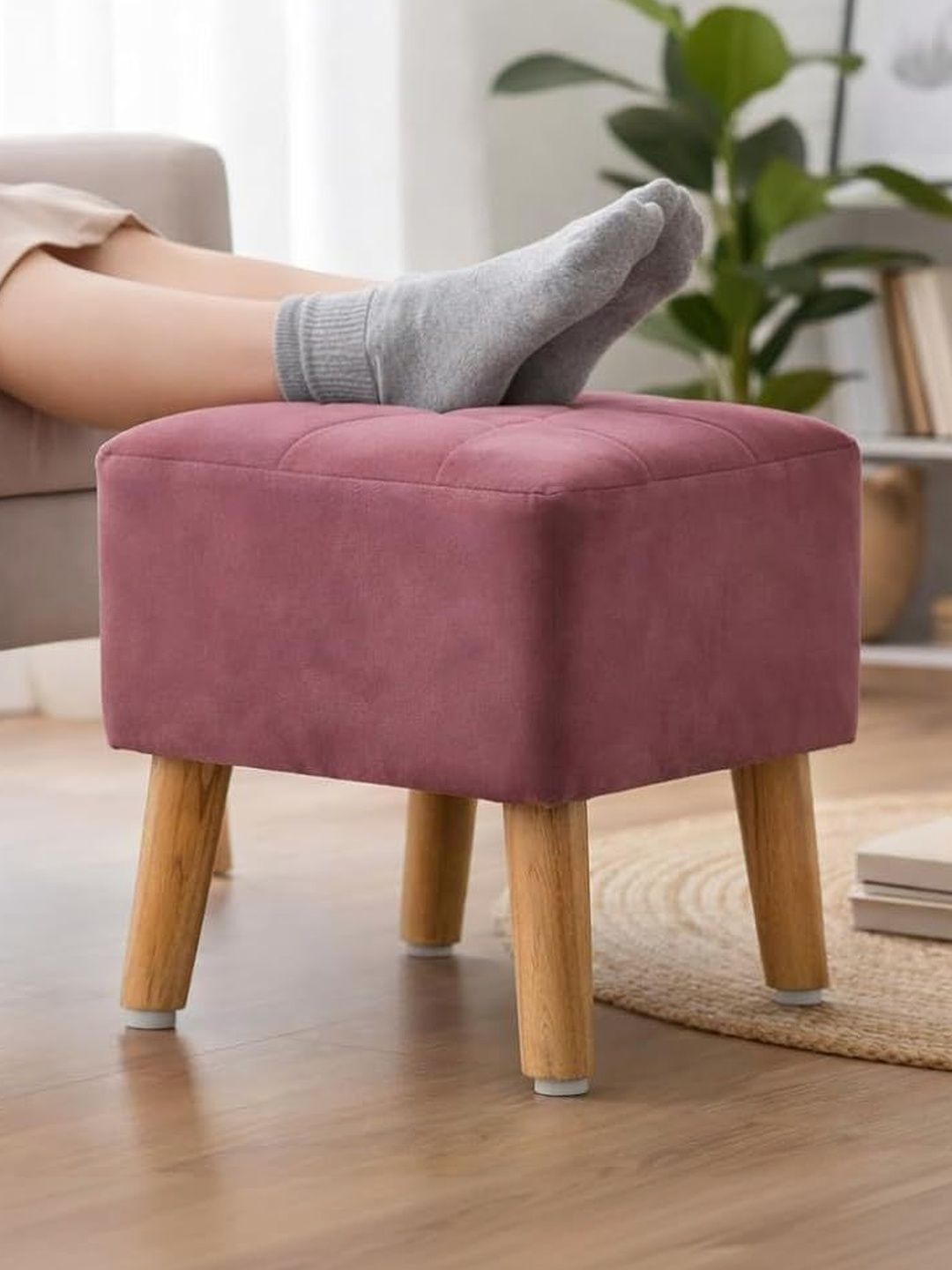 Shadowkart Pink Square Wooden Ottomans-picture-37