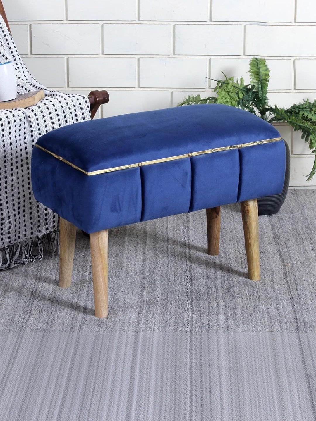 Shadowkart Blue Square Wooden Ottomans-picture-30