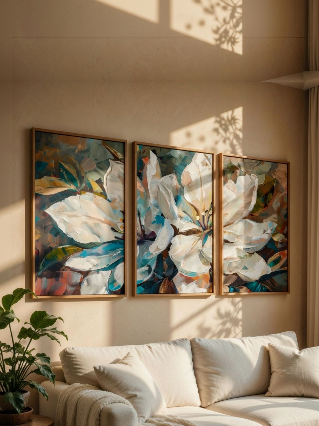 Myntra Elegant Homes Abstract Floral Wall Painting Set Of 3 Wooden Frame Wall Art-image-13