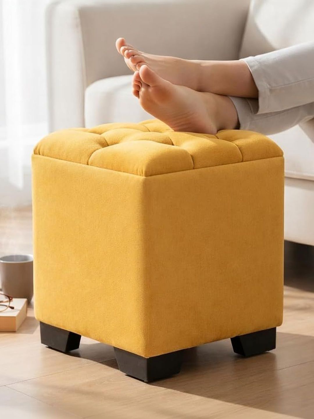Shadowkart Yellow Square Wooden Ottomans-picture-27