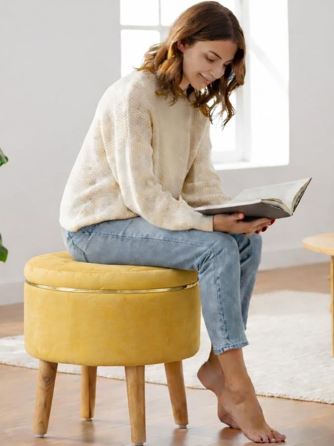 Shadowkart Yellow Round Wooden Ottomans-picture-34