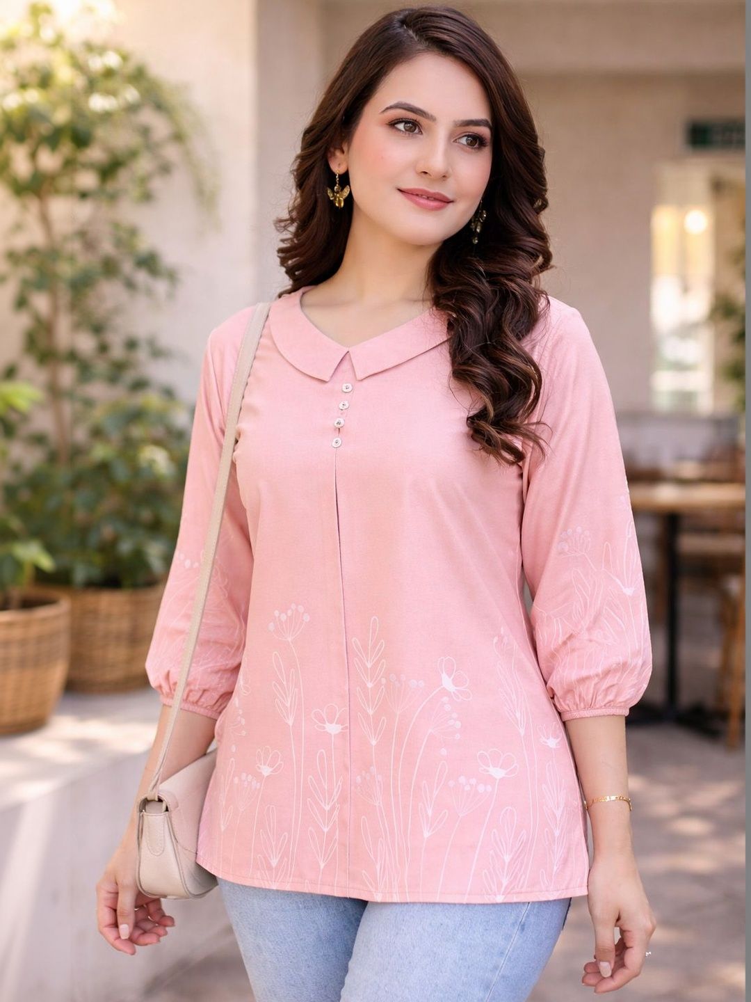 R.Code by The Roadster Life Co. Pink Floral Puff-sleeve Casual Tops-picture-34
