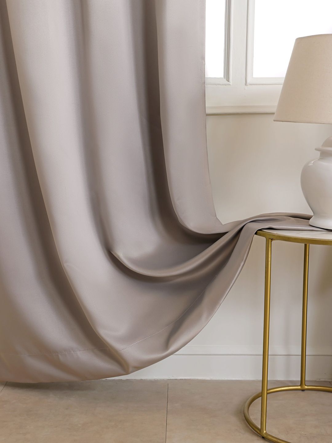 Clasiko Taupe Set of 2 Black Out Window Curtain-image-1