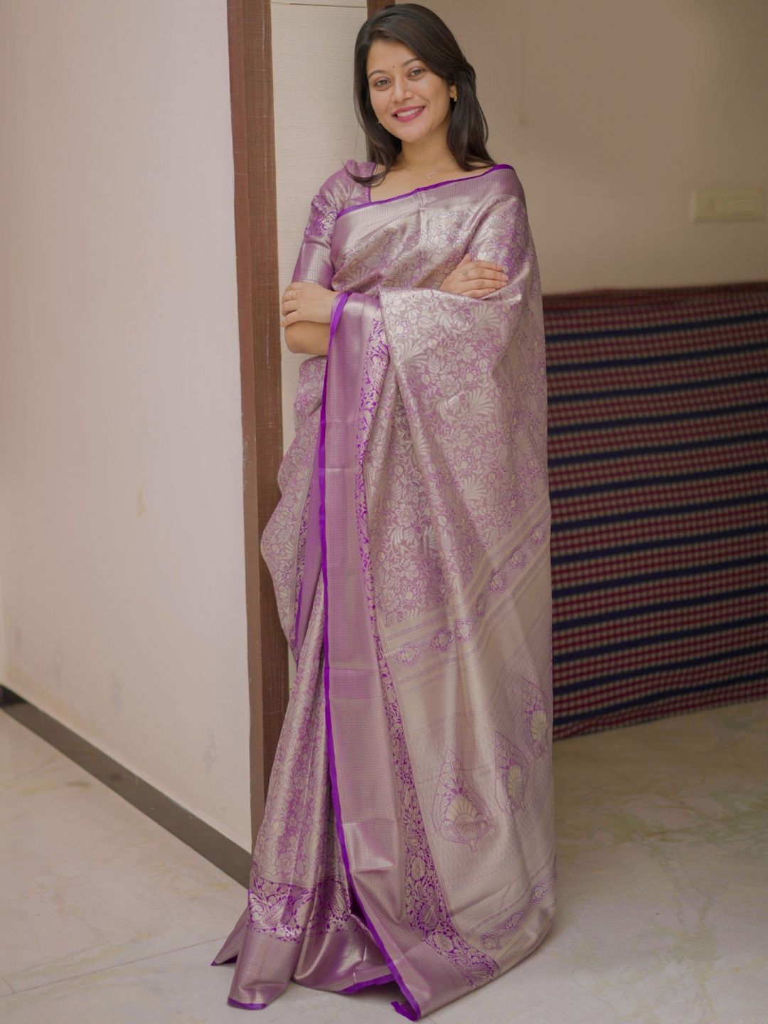 all about you Magenta Kanchipuram Silk Zari Weaving Matching Blouse Piece & Sarees-picture-19