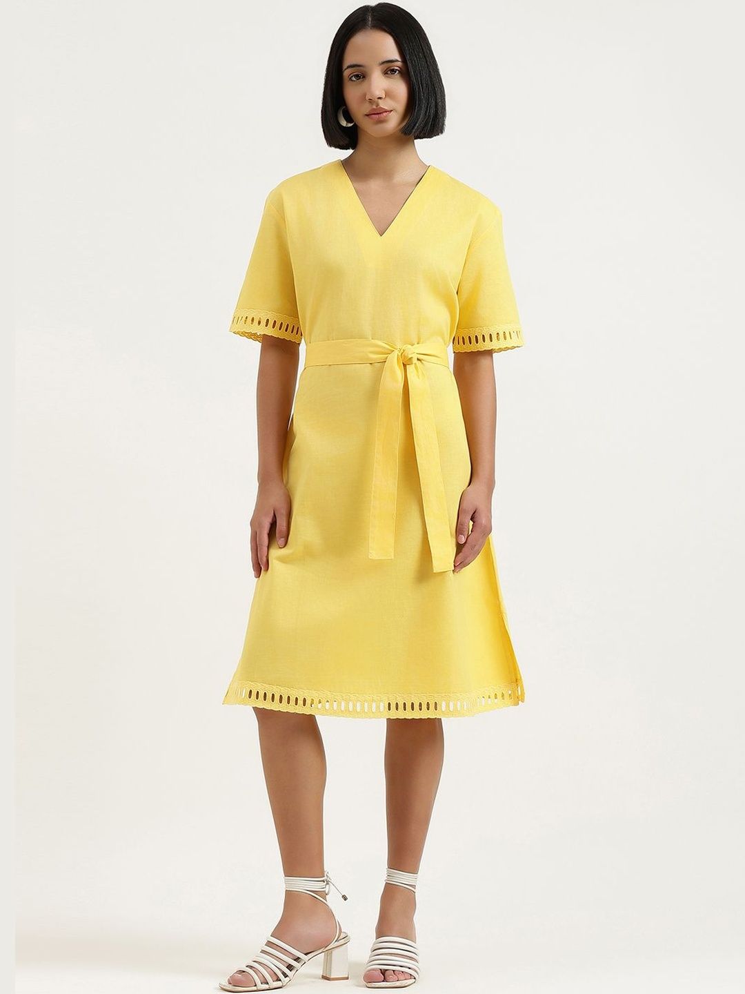 United Colors of Benetton Regular Fit V-neck Self Design Dress-image-8