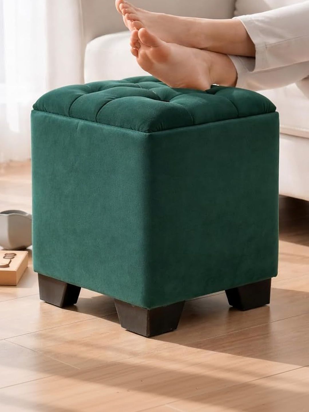Shadowkart Teal-Green Square Wooden Ottomans-picture-25