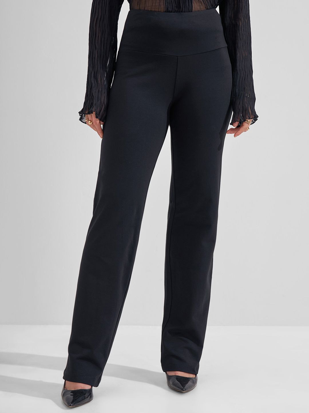 CHIC BY TOKYO TALKIES Women Black Solid Slim Fit Mid Rise Trouser-picture-23