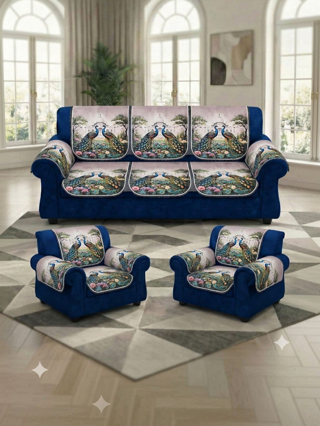 RAINBOW FURNISHINGS Cream-Coloured Floral Polyester Blend Sofa Cover With Arms-image-36