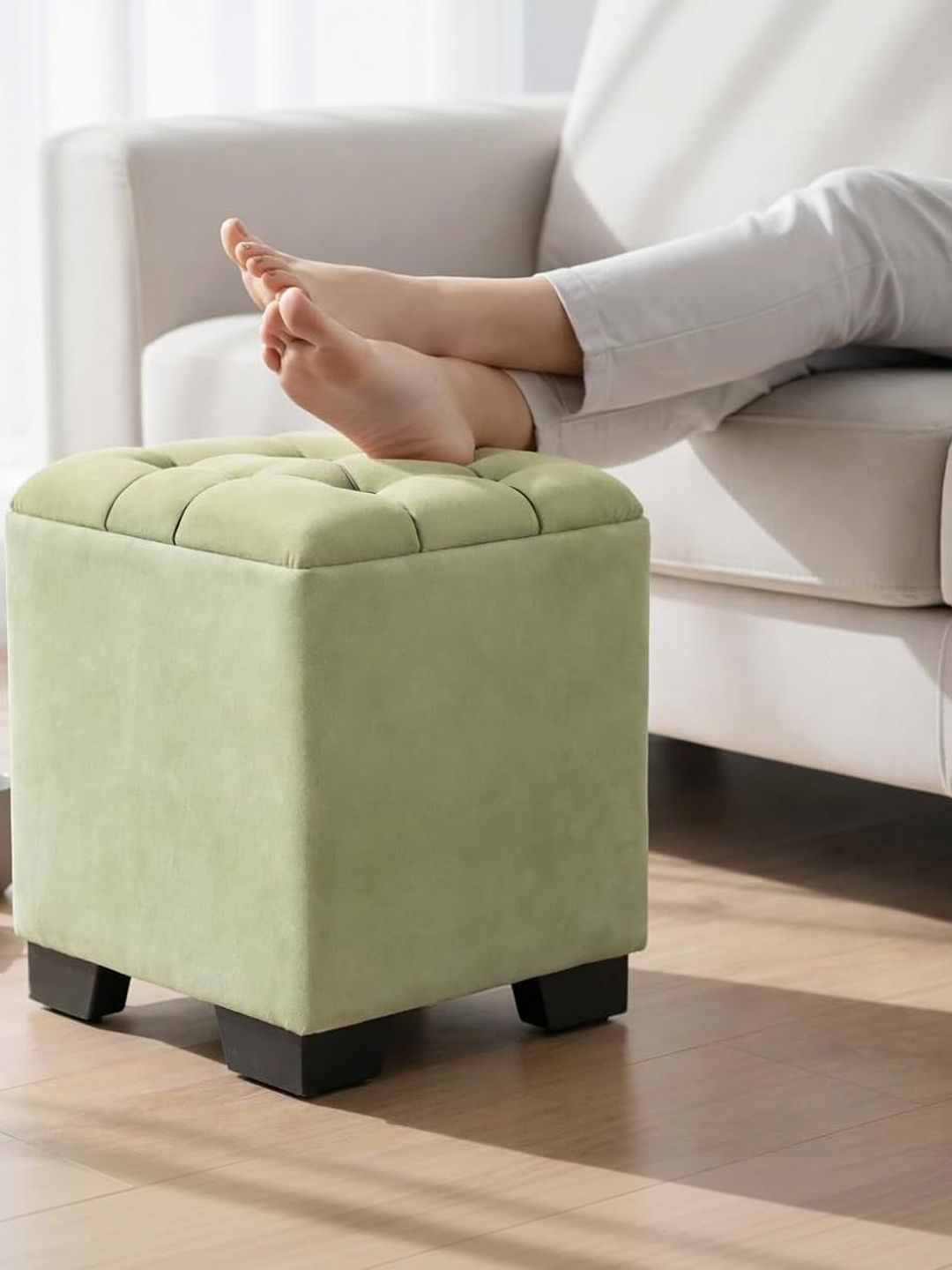 Shadowkart Green Square Wooden Ottomans-picture-17