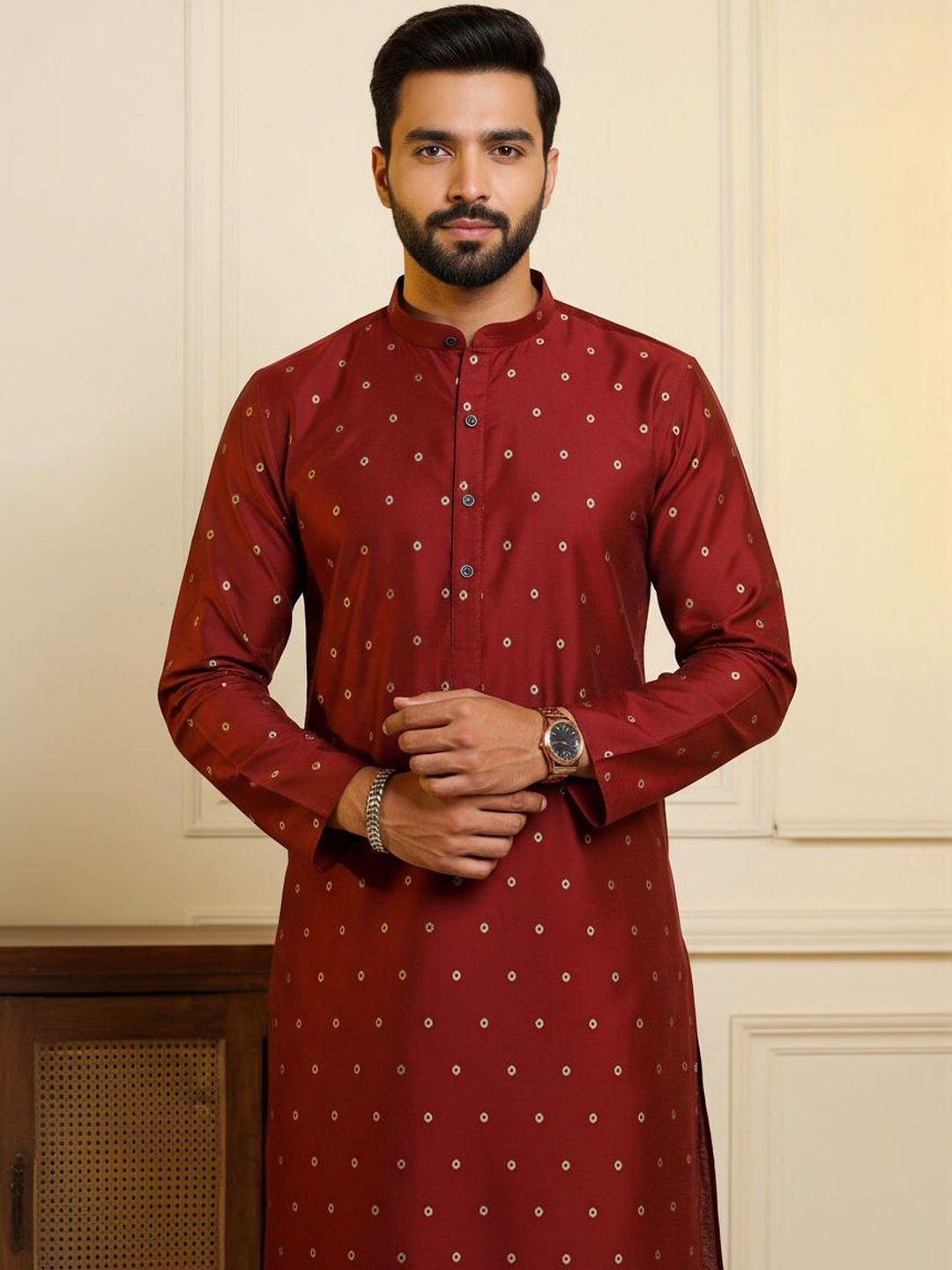 HERE&NOW Men Ethnic Motifs Printed Thread Work Indie Prints Kurta-picture-12