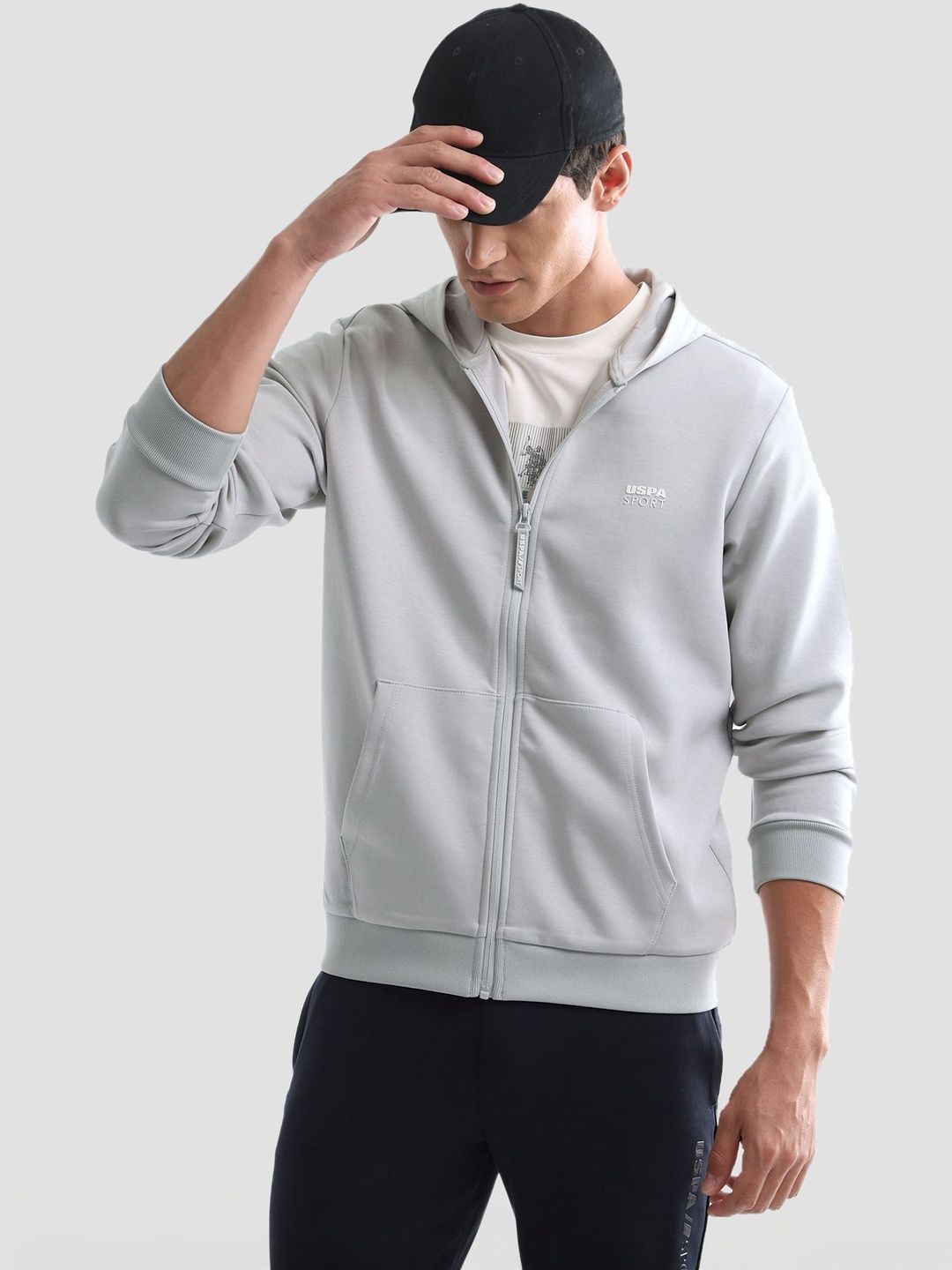 uspa sport USPA SportSolid Regular Fit Zipper Hooded Sweatshirt-picture-21