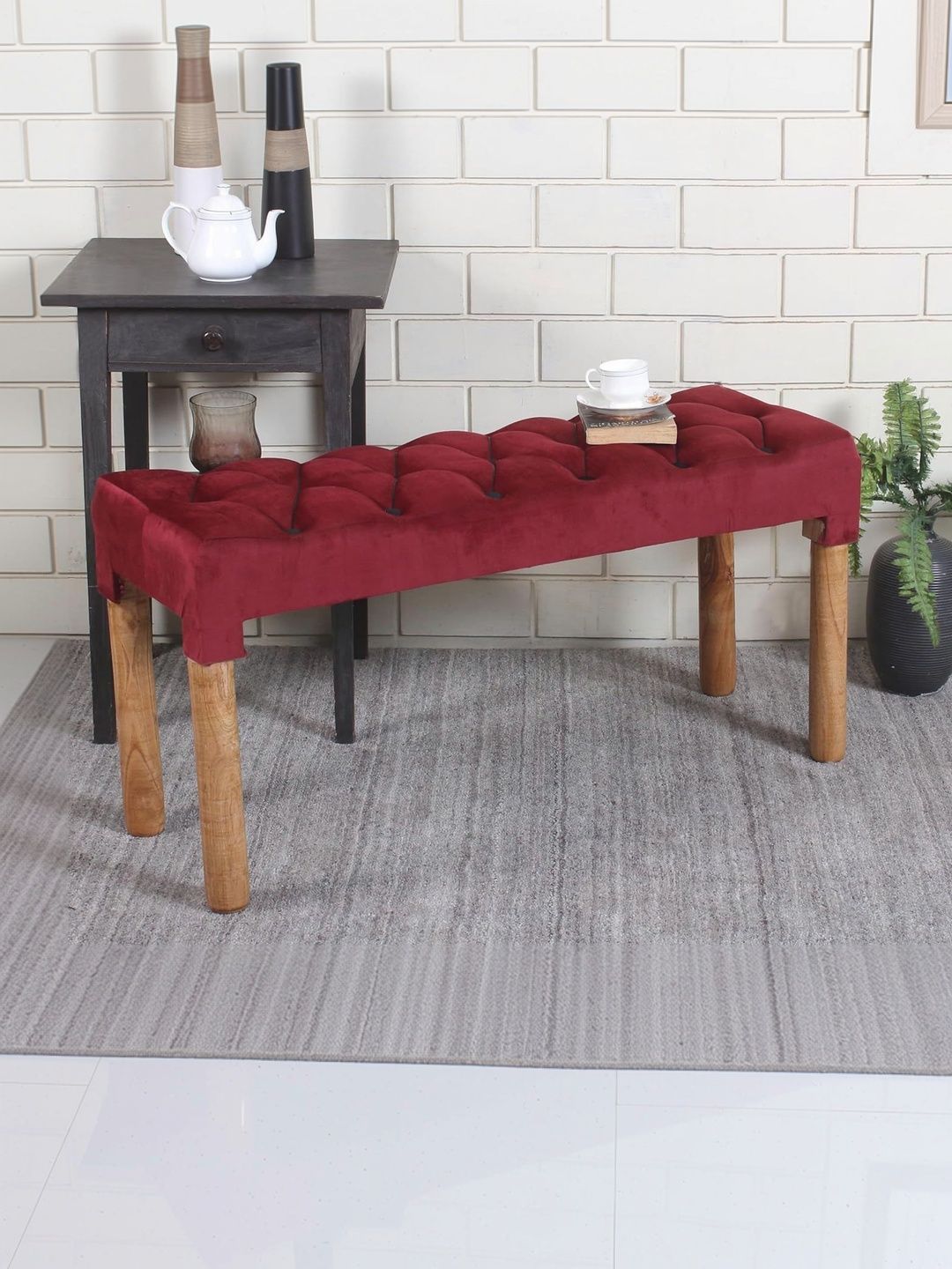 Shadowkart Unisex Maroon Wood Ottomans-image-18