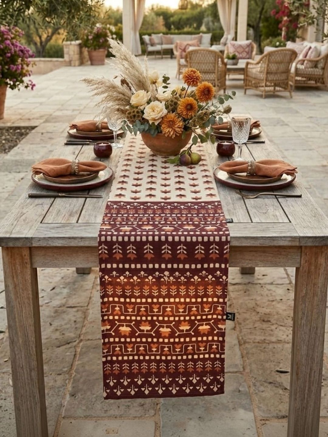 YELLOW MUSLIN Beige & Maroon Abstract Printed Cotton Table Runners-picture-48