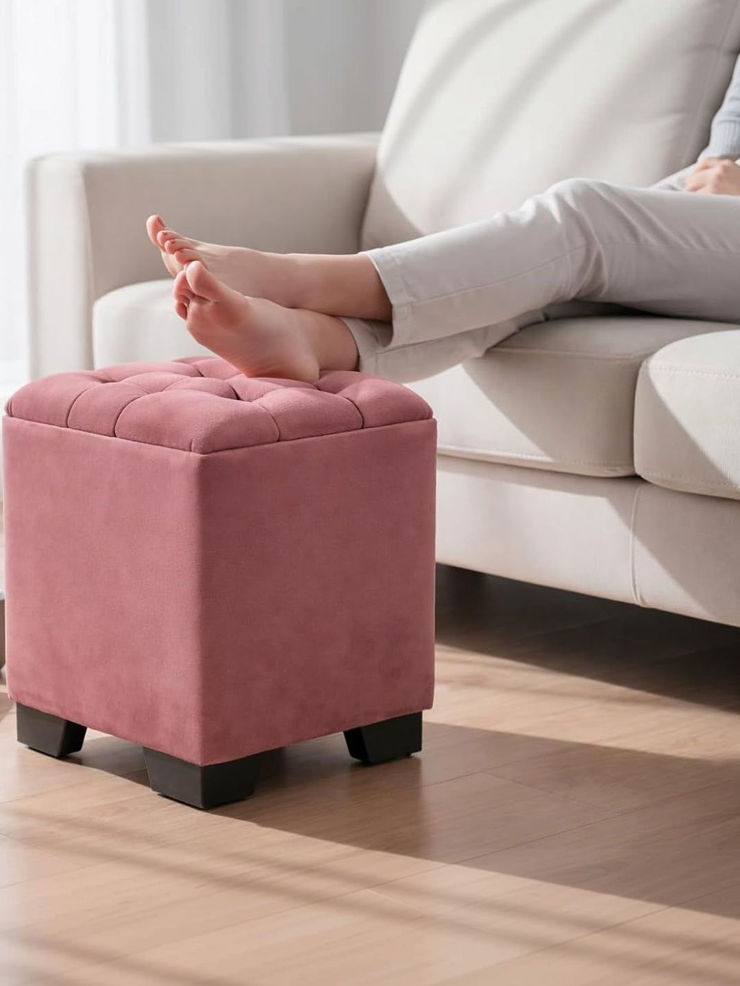 Shadowkart Pink Square Wooden Ottomans-picture-3