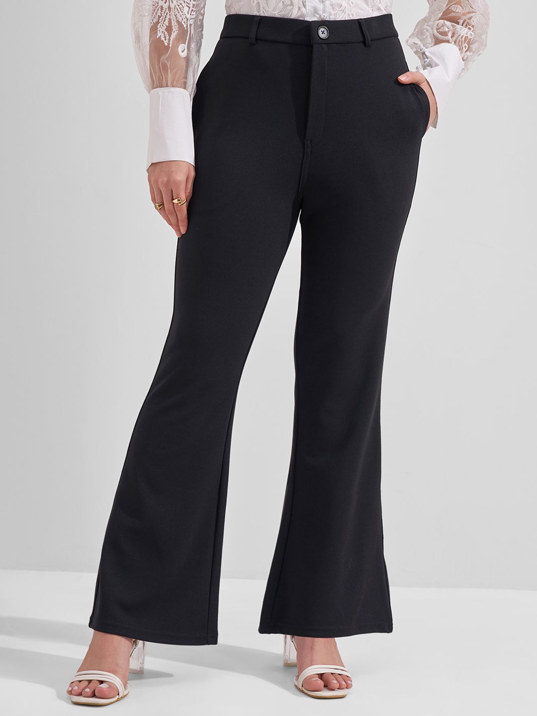 CHIC BY TOKYO TALKIES Women Black Slim Fit Bootcut Trousers-picture-22