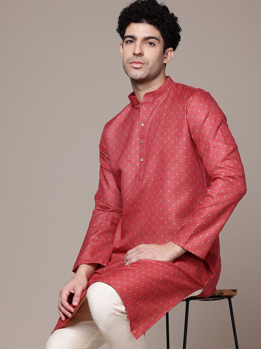 DIVISIVE Geometric Printed Mandarin Collar Straight Kurta-image-49