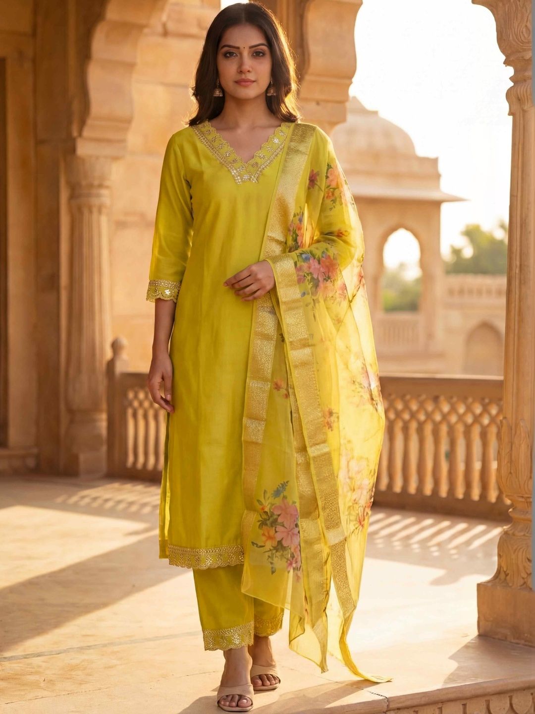 Balyx Women Floral Regular Gotta Patti Kurta with Trousers & With Dupatta-picture-15