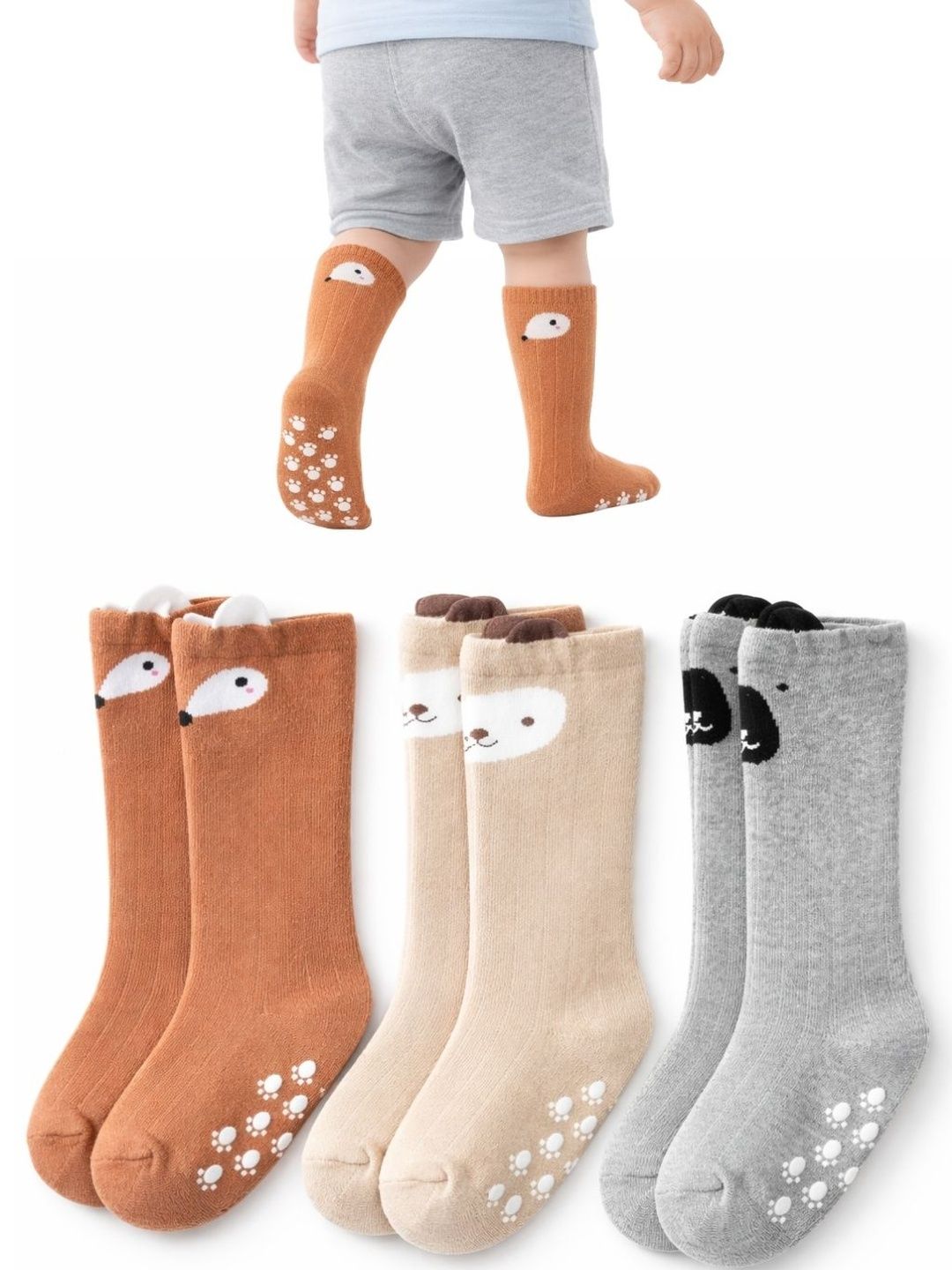 GUCHIGU Unisex Kids Pack of 3 Cotton Blend Patterned Knee Length Socks-picture-13