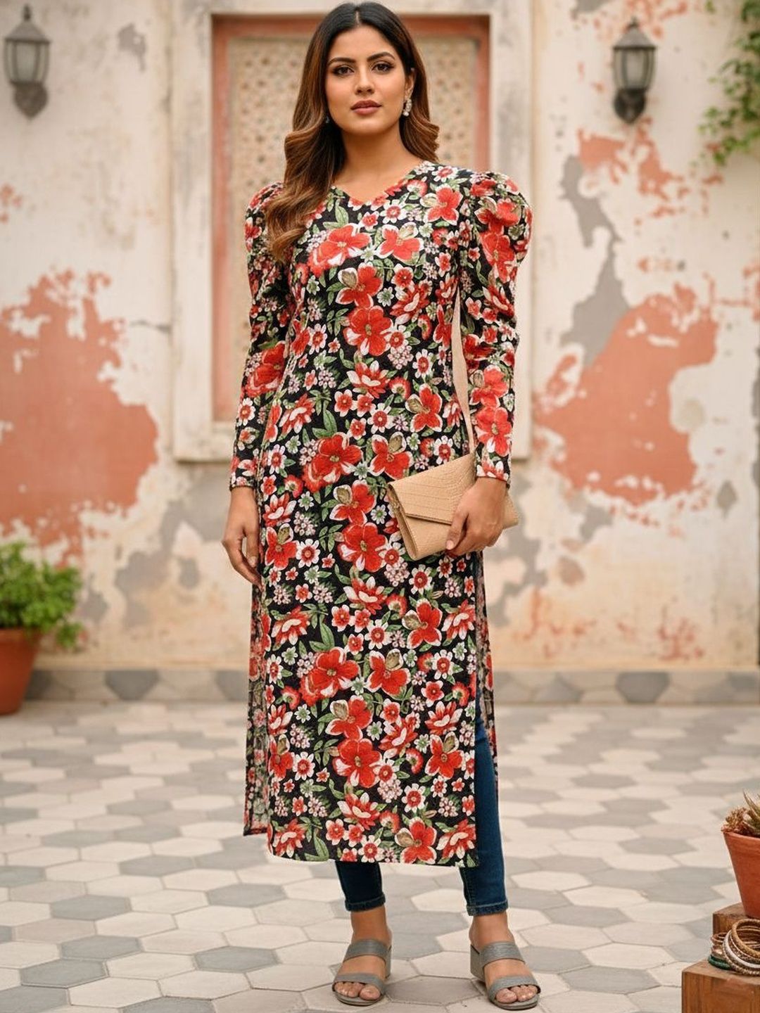 KALINI Black Floral Kurti-picture-33