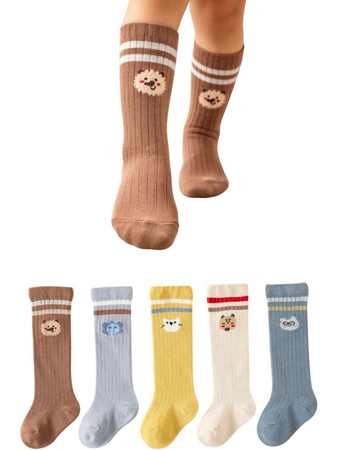 GUCHIGU Unisex Kids Pack of 5 Cotton Blend Patterned Knee Length Socks-picture-55