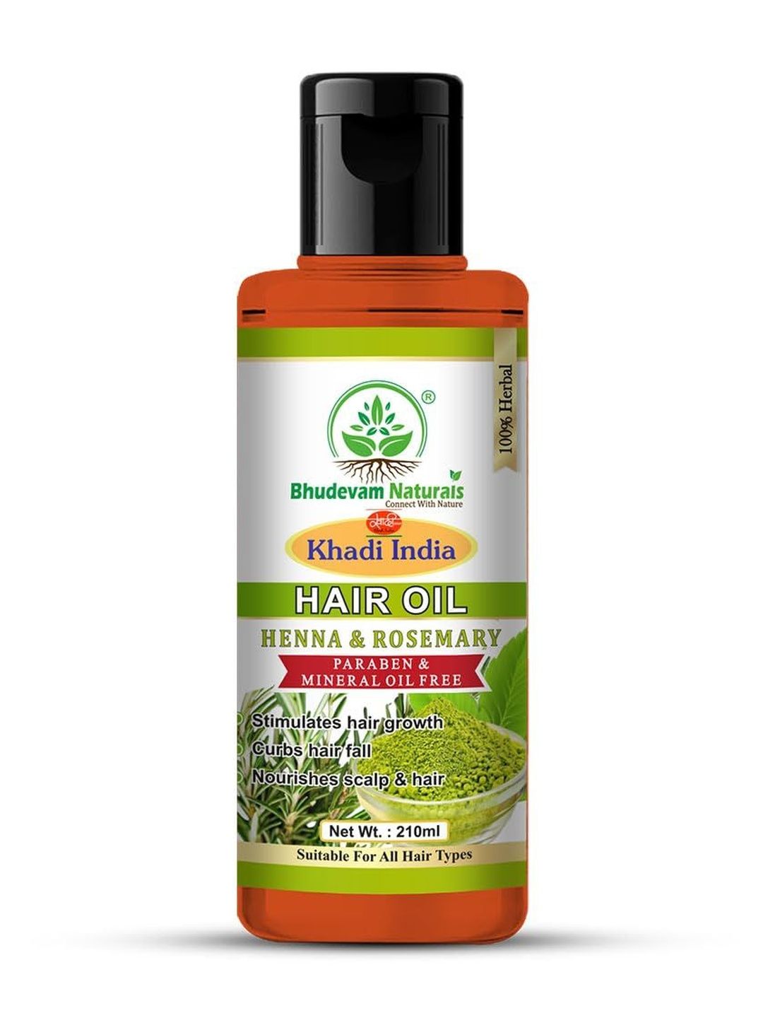 Bhudevam Naturals Khadi India Henna & Rosemary Hair Oil For Hair Growth - 210ml-image-25