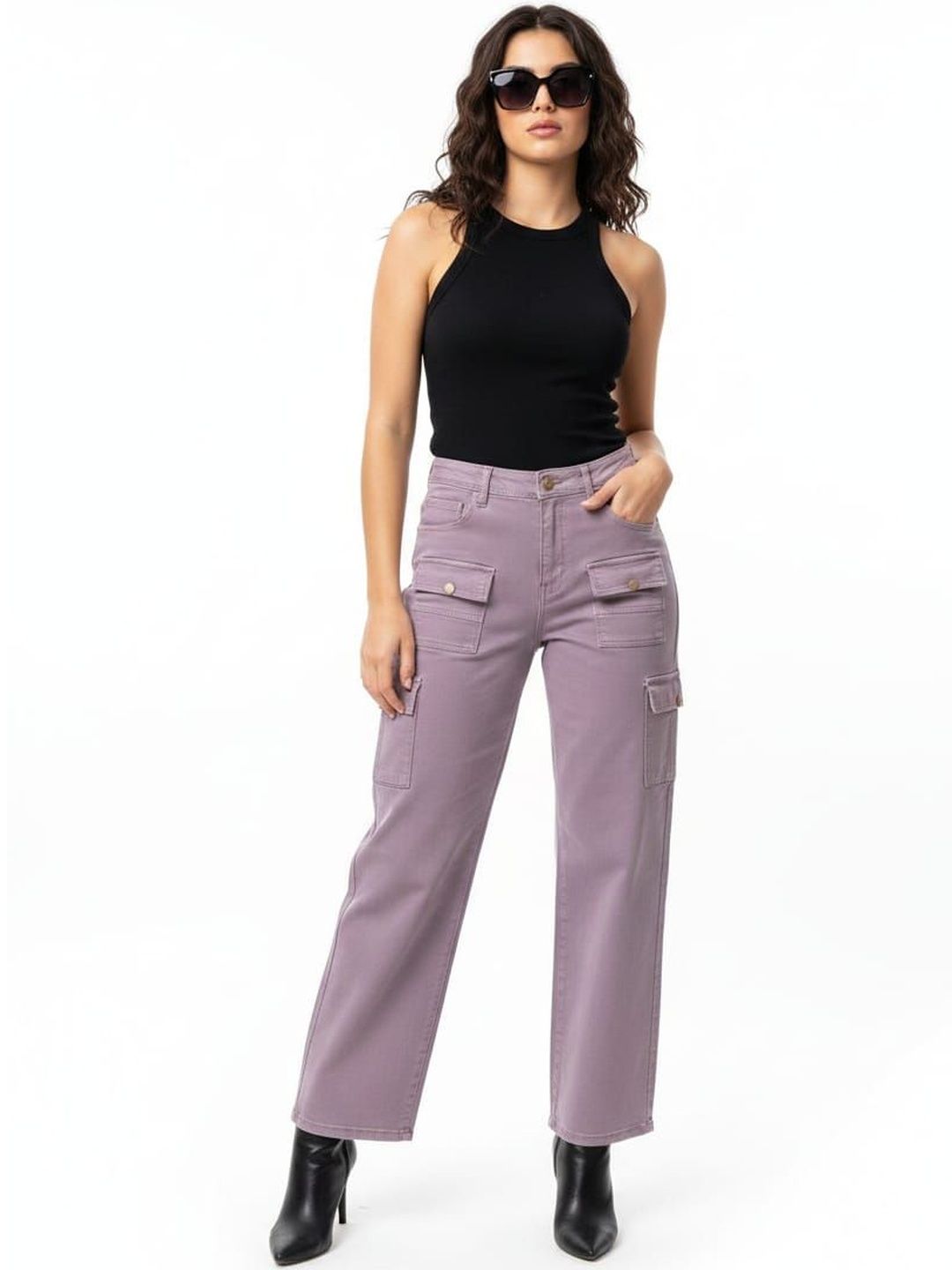 HIGH BUY Women Wide Leg High-Rise Stretchable Jeans