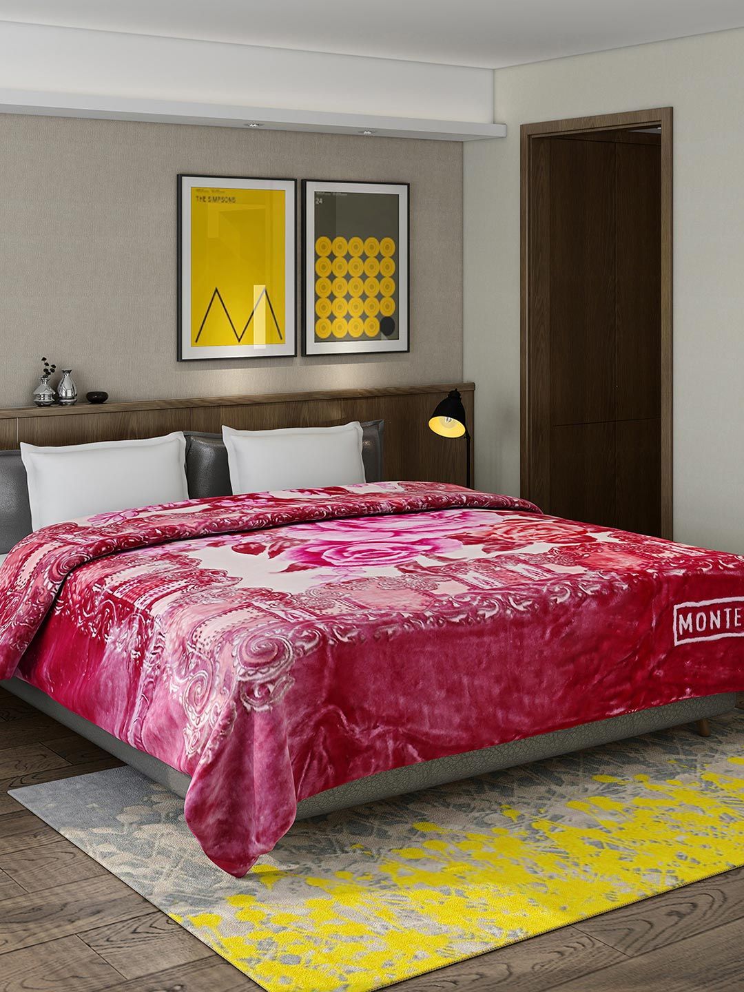Monte Carlo Grey & Pink Floral 850 GSM Heavy Winter Double Bed Blanket-image-47