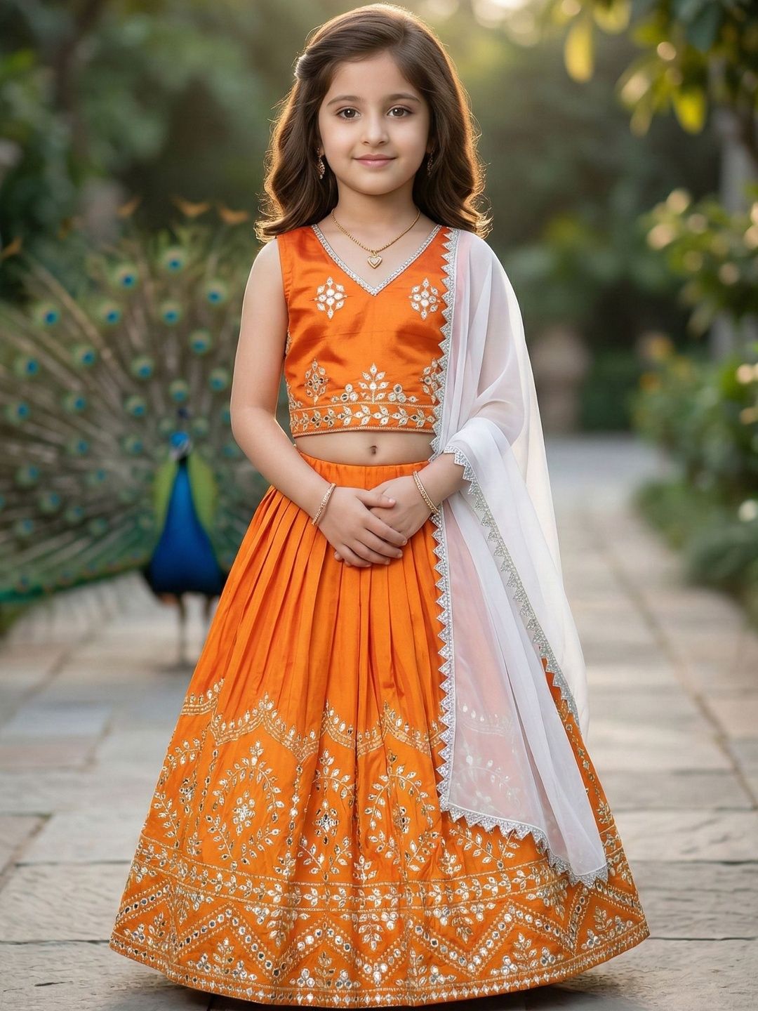 KALINI Girls Embellished Mirror Work Ready to Wear Lehenga & Blouse With Dupatta-picture-31