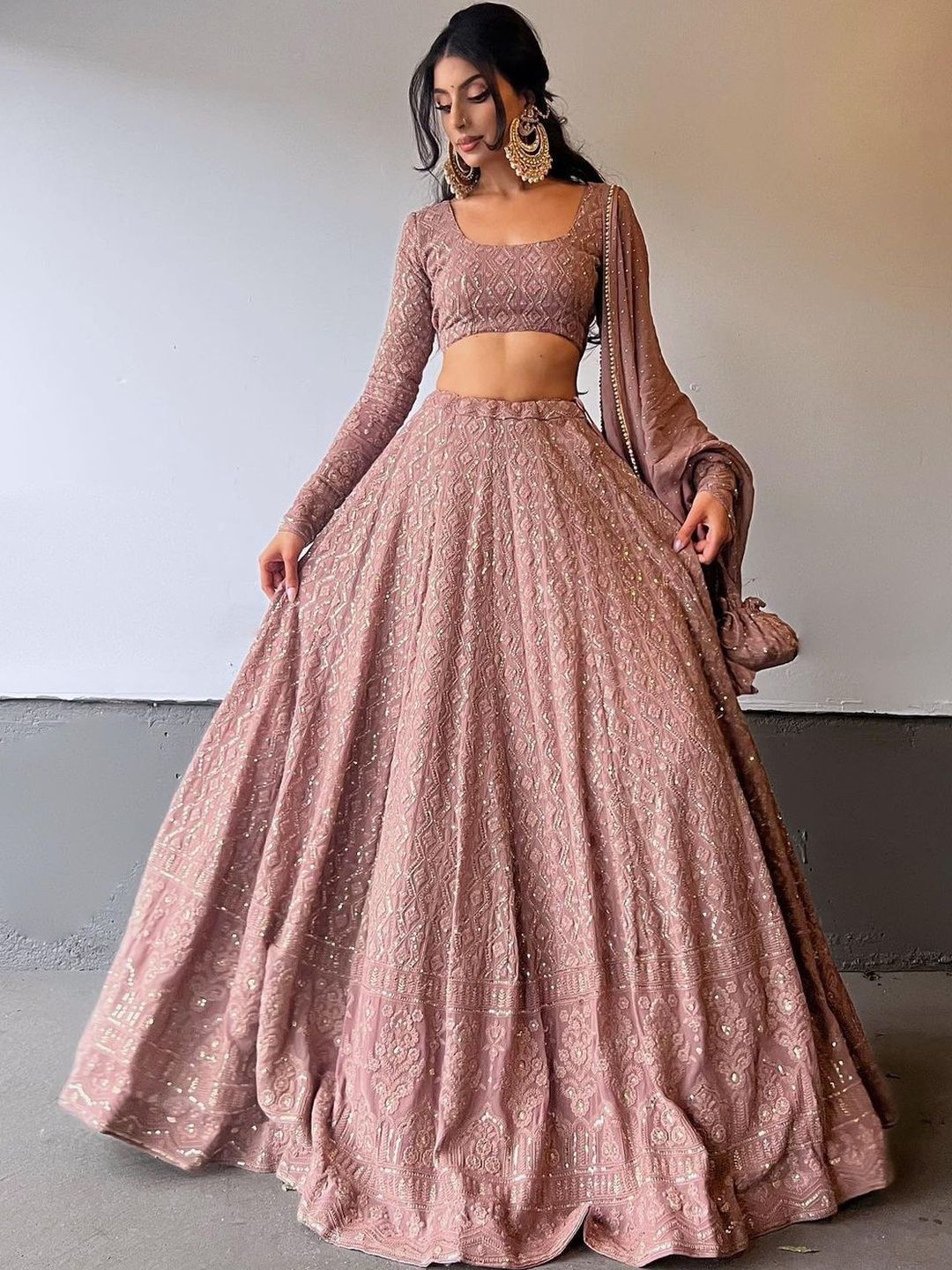 House of Pataudi Embroidered Round Neck Flared Lehenga Choli-image-25