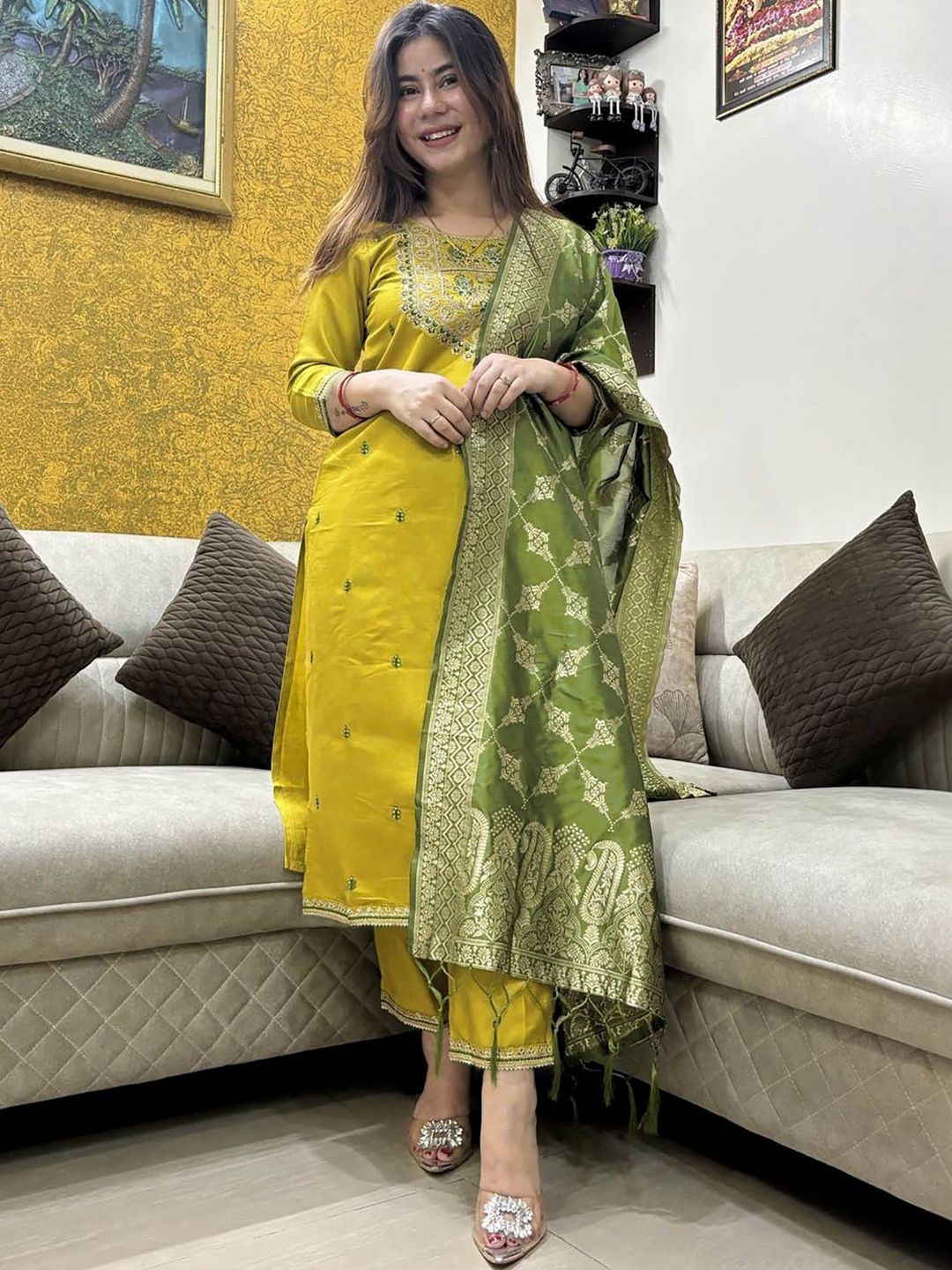 SIDDESHWARY FAB Women Ethnic Motifs Embroidered Regular Thread Work Kurta with Trousers & With Dupatta-picture-41