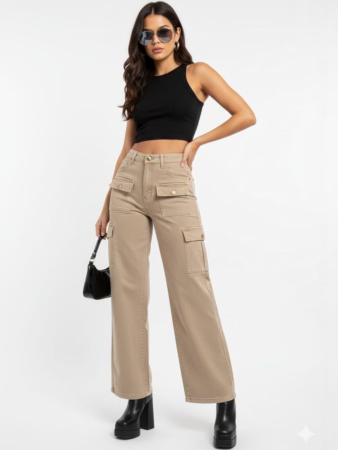 HIGH BUY Women Wide Leg High-Rise Stretchable Jeans