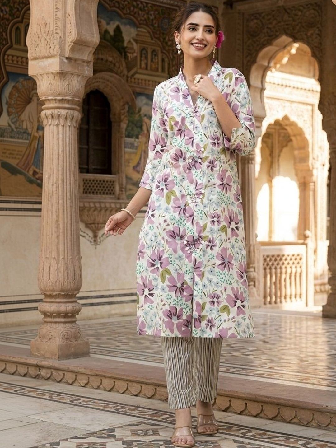 Anouk Rustic Women Floral Printed Regular Pure Cotton Kurta with Trousers-picture-30