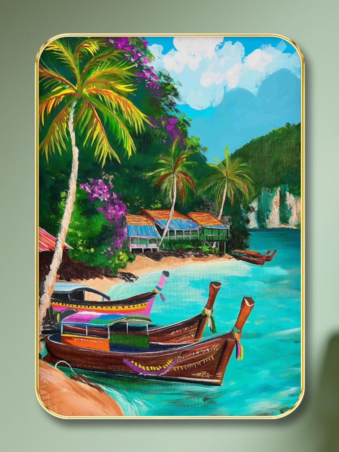 SAF Tropical Beach Art Print Golden Frame Wall Art-picture-52
