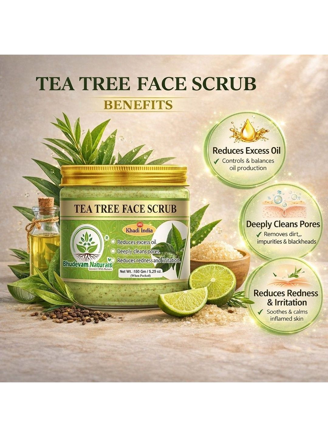 Bhudevam Naturals Tea Tree Face Scrub - 150 g-image-21