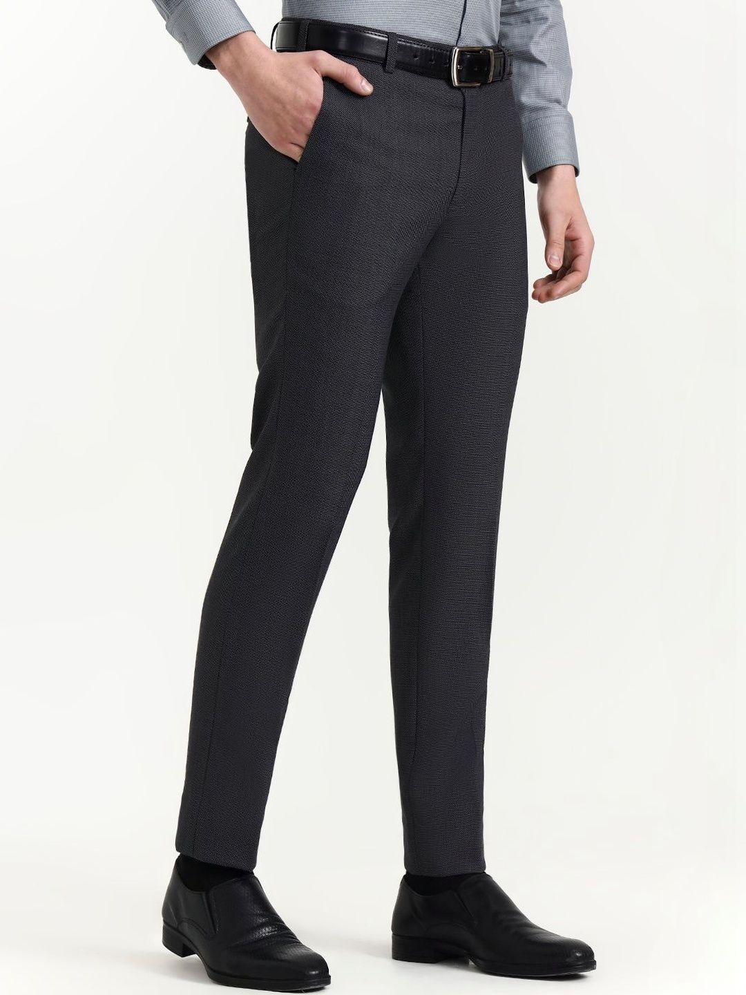 JADE BLUE Men Textured Slim Fit Trousers-picture-28
