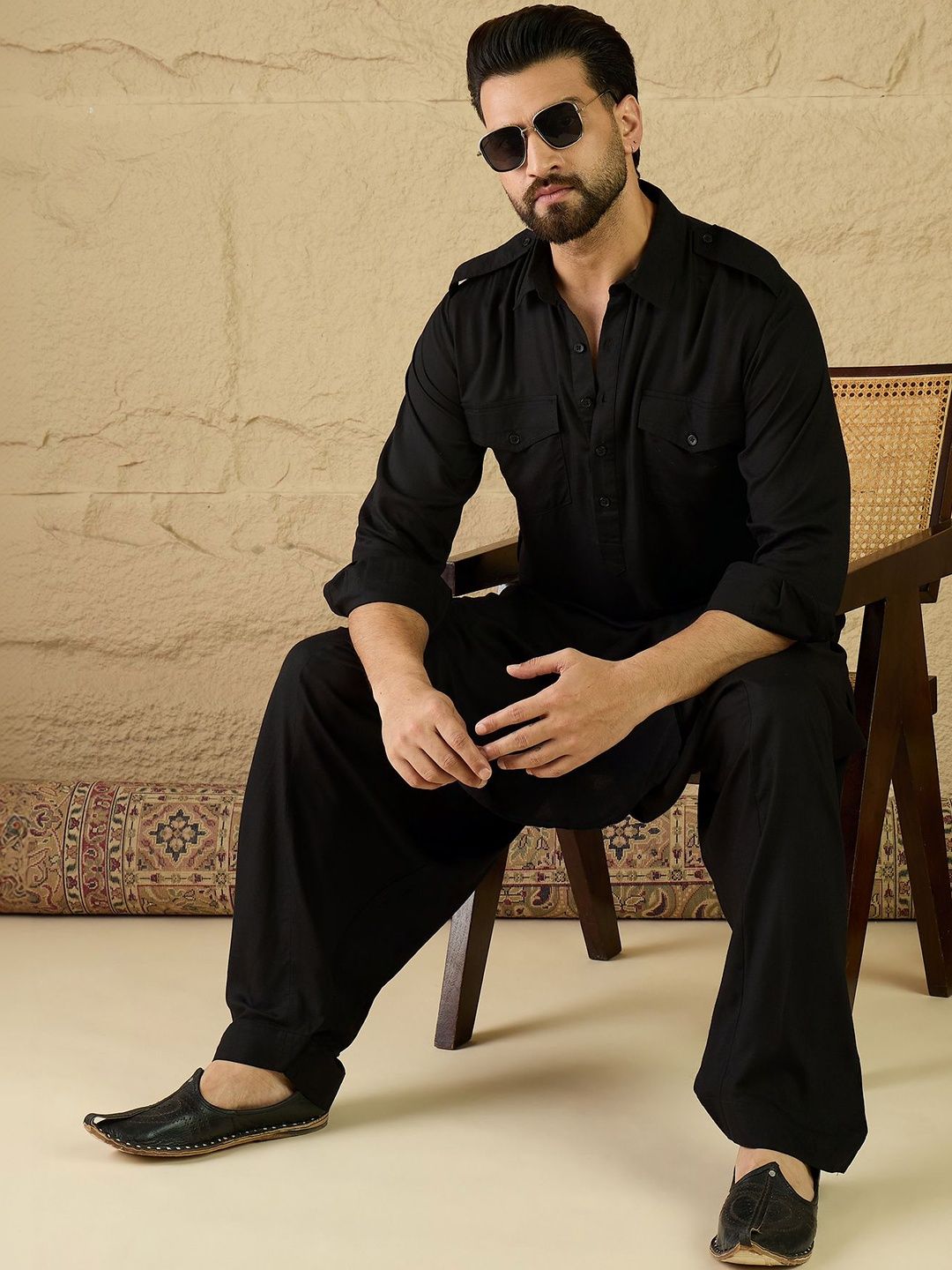 House of Pataudi Viscose Rayon Shirt Collar Kurta & Salwar-picture-51