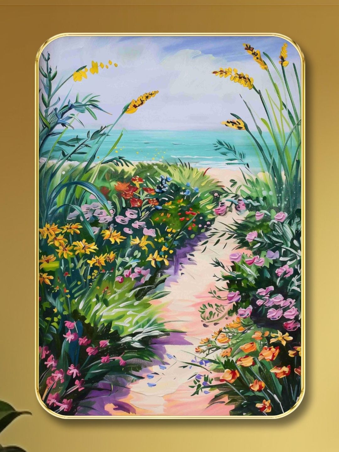 SAF Beach Pathway Art Print Golden Frame Wall Art-image-38