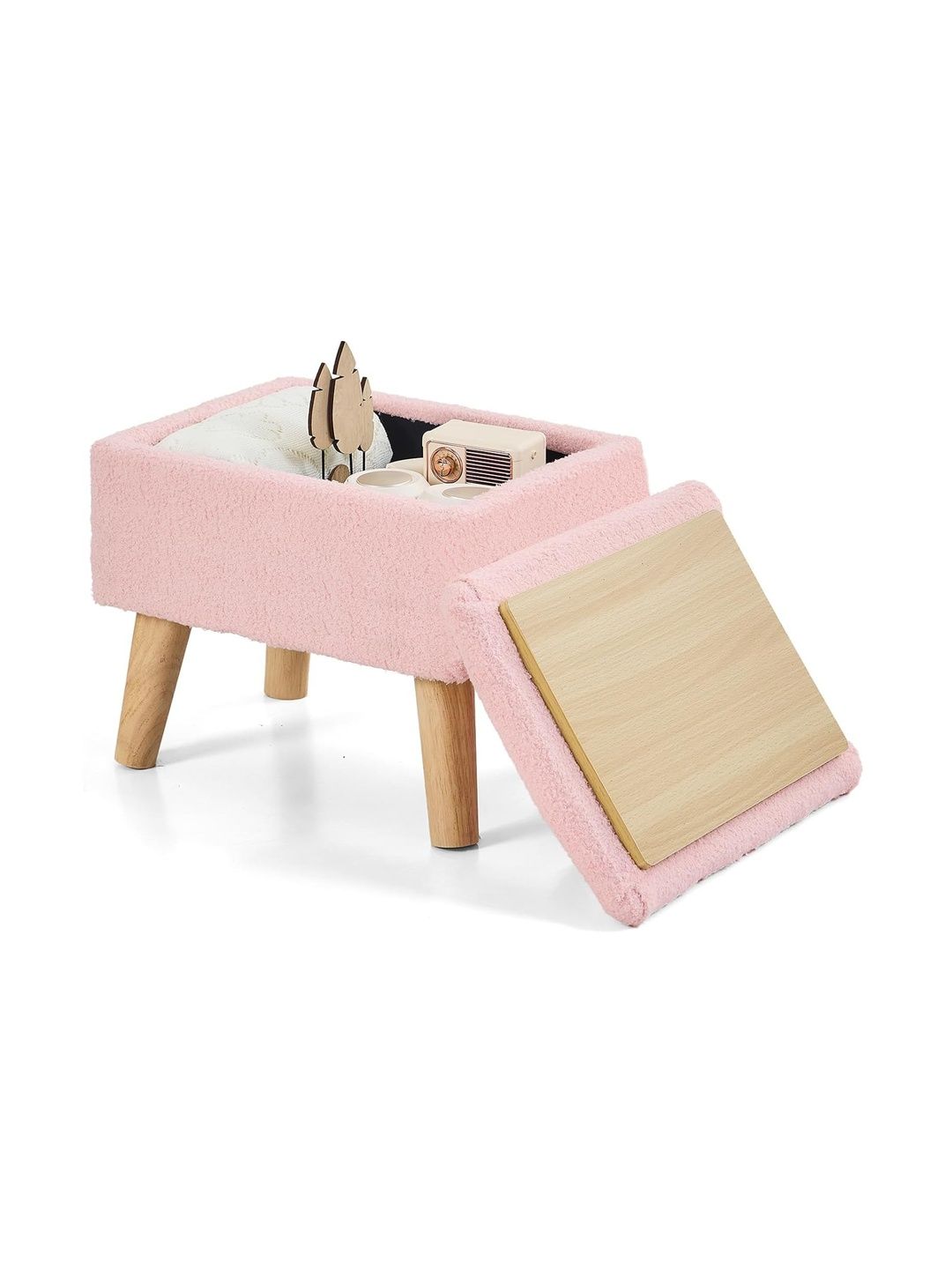 Shadowkart Pink Self Design Square Wooden Ottoman With Storage-picture-14
