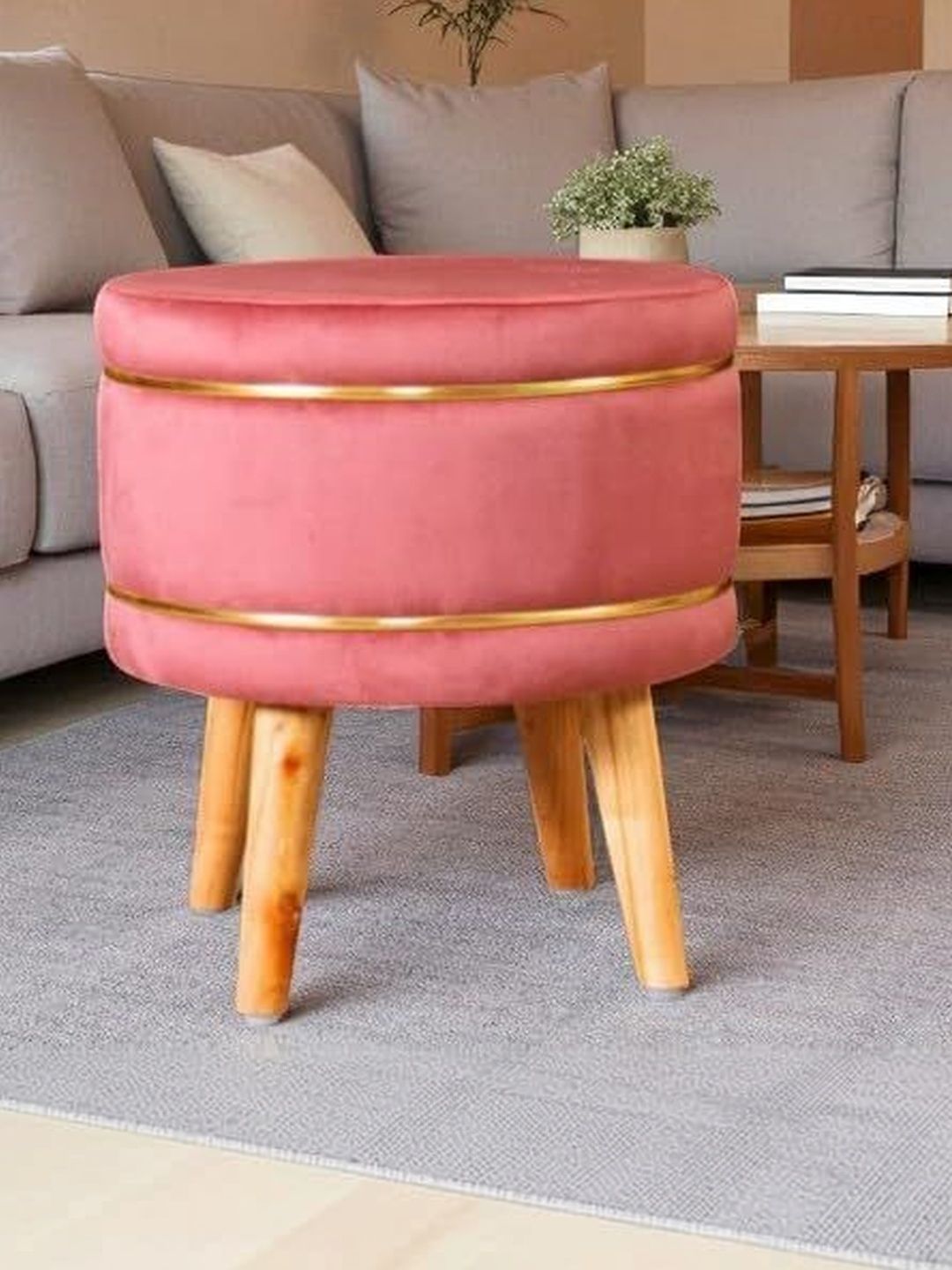 Shadowkart Pink Round Wooden Ottomans Without Storage-picture-18
