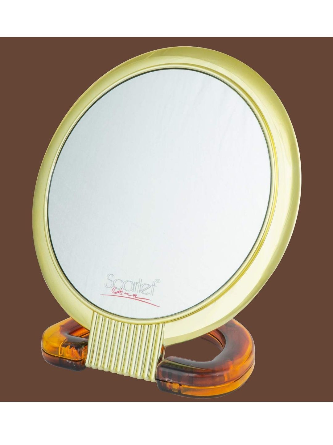 SCARLET LINE Yellow & White Round Glass Makeup Table Top Mirror-image-12