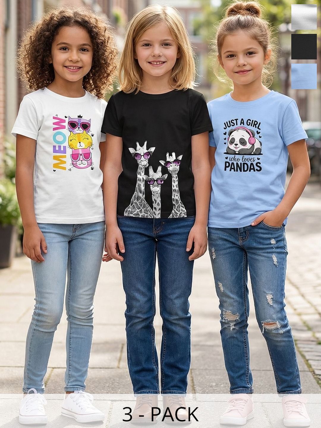 HELLCAT Girls Pack Of 3 Printed Round Neck Tshirts-picture-35